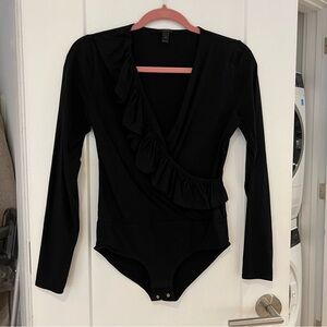 Black Jcrew Bodysuit with ruffle size small